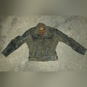 Harley Davidson Distressed Brown Leather Jacket Size Medium